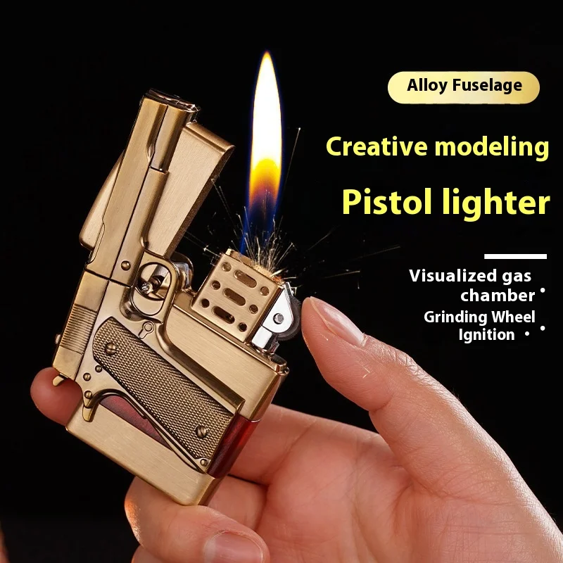 Creative Gun Head Shape Oil Lighter Gun Lighter Luxury Lighter with Transparent Gas Window Custom logo