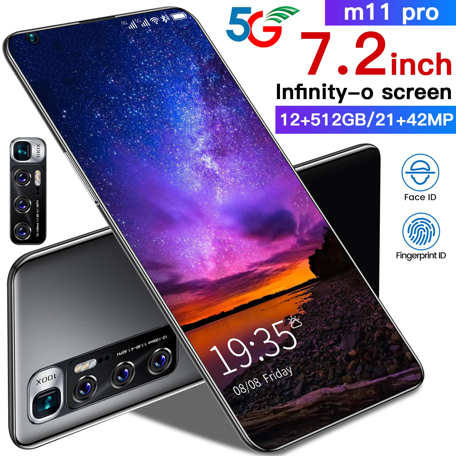 Глобальная версия смартфона M11 Pro 12 Гб + 512 ГБ 7 3 дюйма поддержка смарт-экрана распознавания лица сканер отпечатков пальцев две SIM-карты 4G 5G мобильный