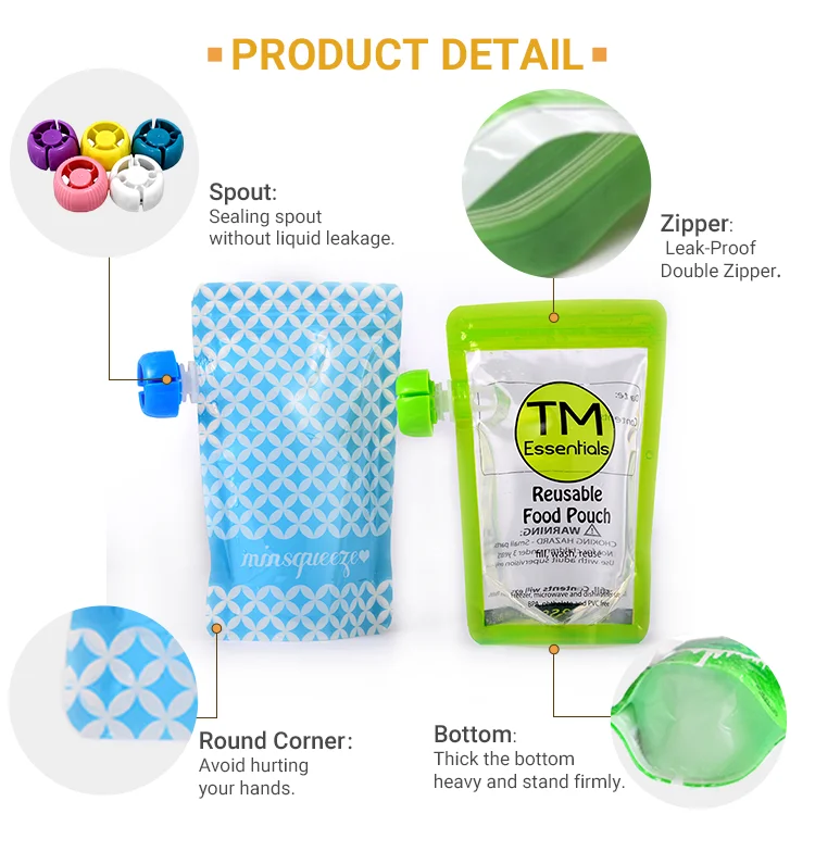 Custom Plastic Squeeze Pouches Reusable Refill Milk Or Jelly Packaging Food Pouch Eco Friendly Liquid Baby Food Bag Spout Pouch