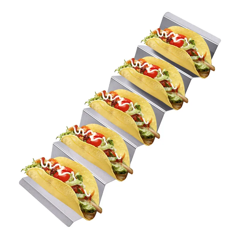 New Item Factory Supply 5 Compartment Stainless Steel Taco Rack Tray Holders With Handle