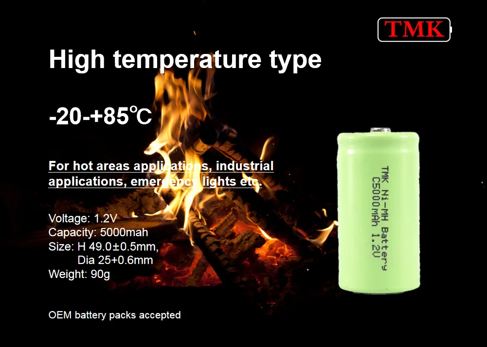 High Temperature type C 5000mah nimh battery 3.6v 12v 24v C 5000 mah rechargeable batteries pack C5000mah NI-MH batteries c5000