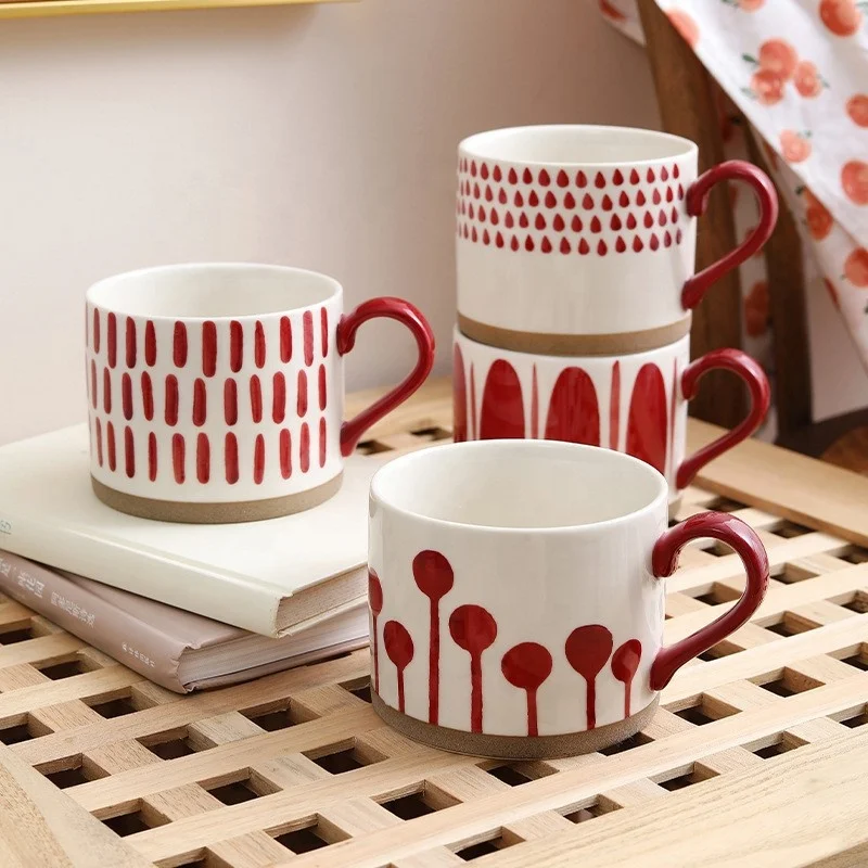 Sublimation Personality Stoneware Large Capacity 15 Oz Red Ripple Cups Ceramic Coffee Cups For Breakfast