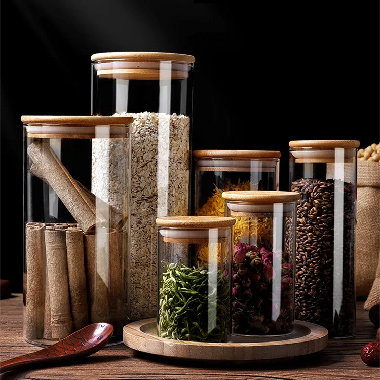 Food Storage Jar Borosilicate Glass Canister With Bamboo Lid For Storage