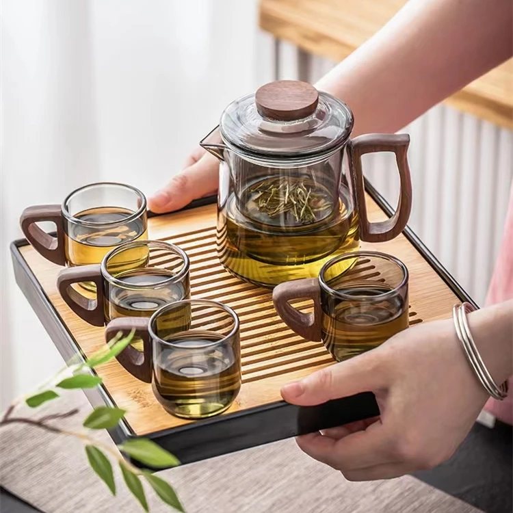 Chinese Style Glass Teapot Set with glass filter tea cooker high temperature resistant teapot