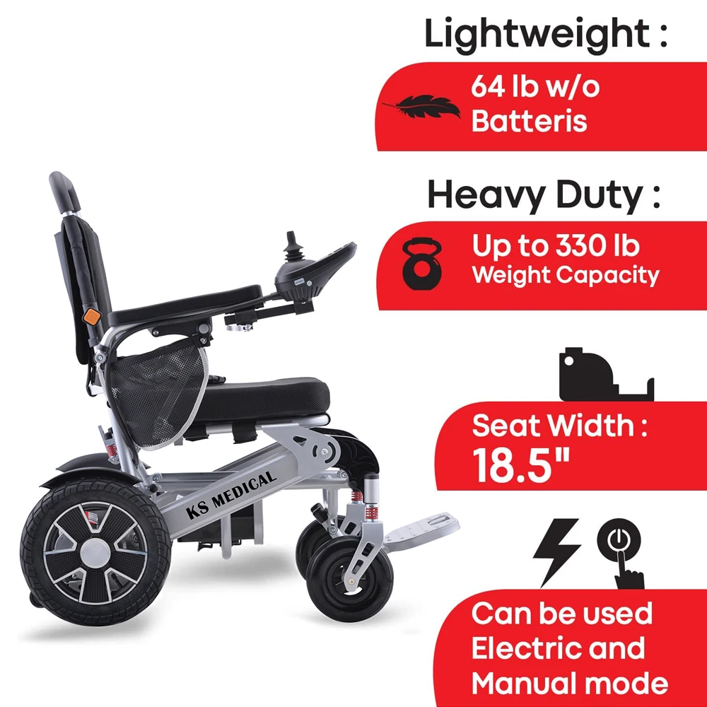 KSM-606 Ultra 500W Motor Exclusive Lightweight Foldable Electric Wheelchair Stronger Longer Range Super Horse Power Dual Motor