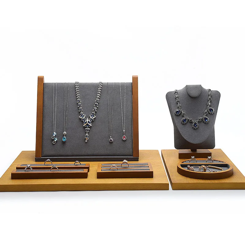 DIGU High quality Jewelry display sets custom neck mannequins solid wood jewelry necklace bracelet ring pendant display stand