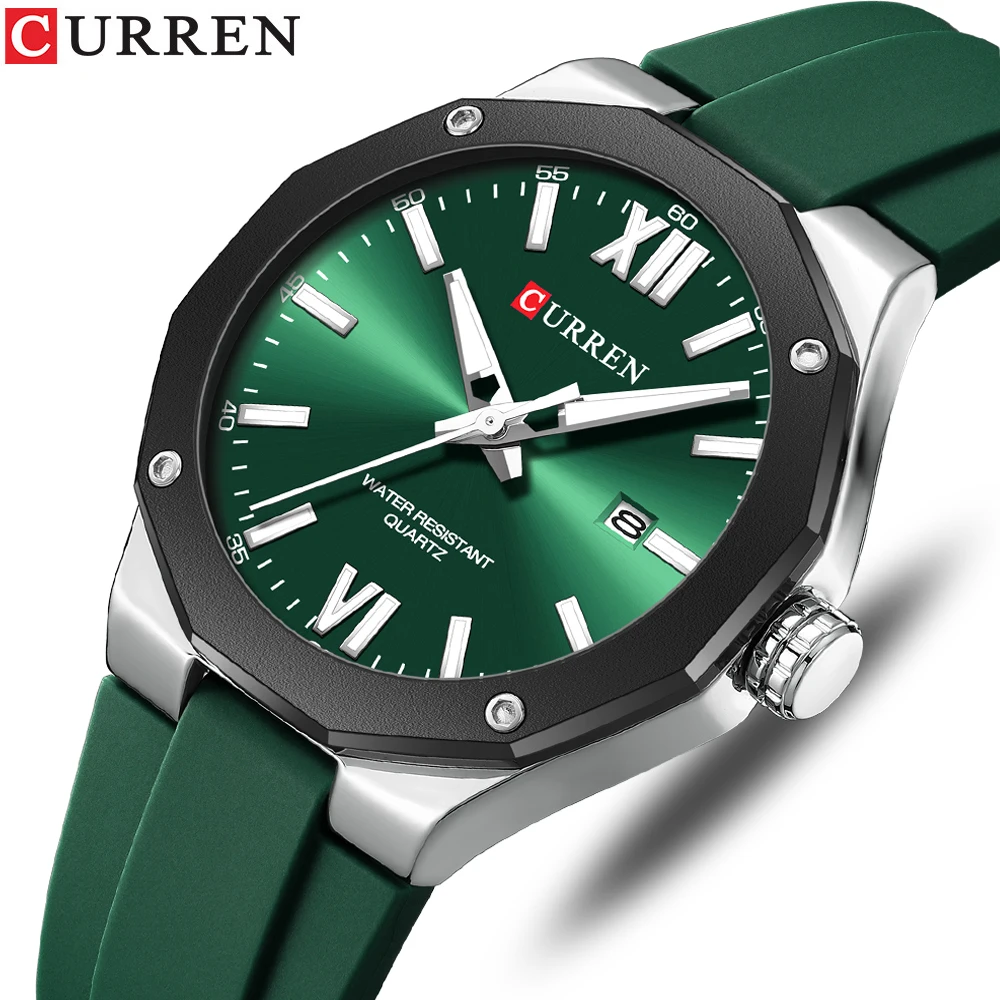 CURREN 8465 Green Watches For Men Waterproof Silicone Strap Sport Quartz Watches Reloj Fashion Bracelet Man Luxury Wristwatches