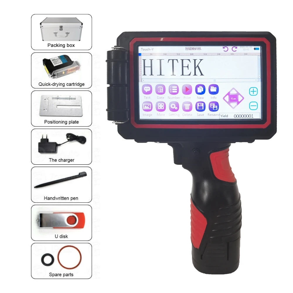 HiTek 25.4MM one inch smart handheld portable carton batch coding machine uv inkjet printer with fast dry inkjet cartridge