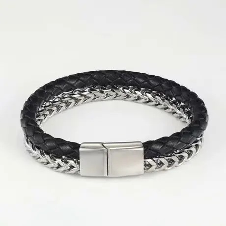 New Arrivals Manufacture OEM Stainless Steel  Men Leather Bracelet