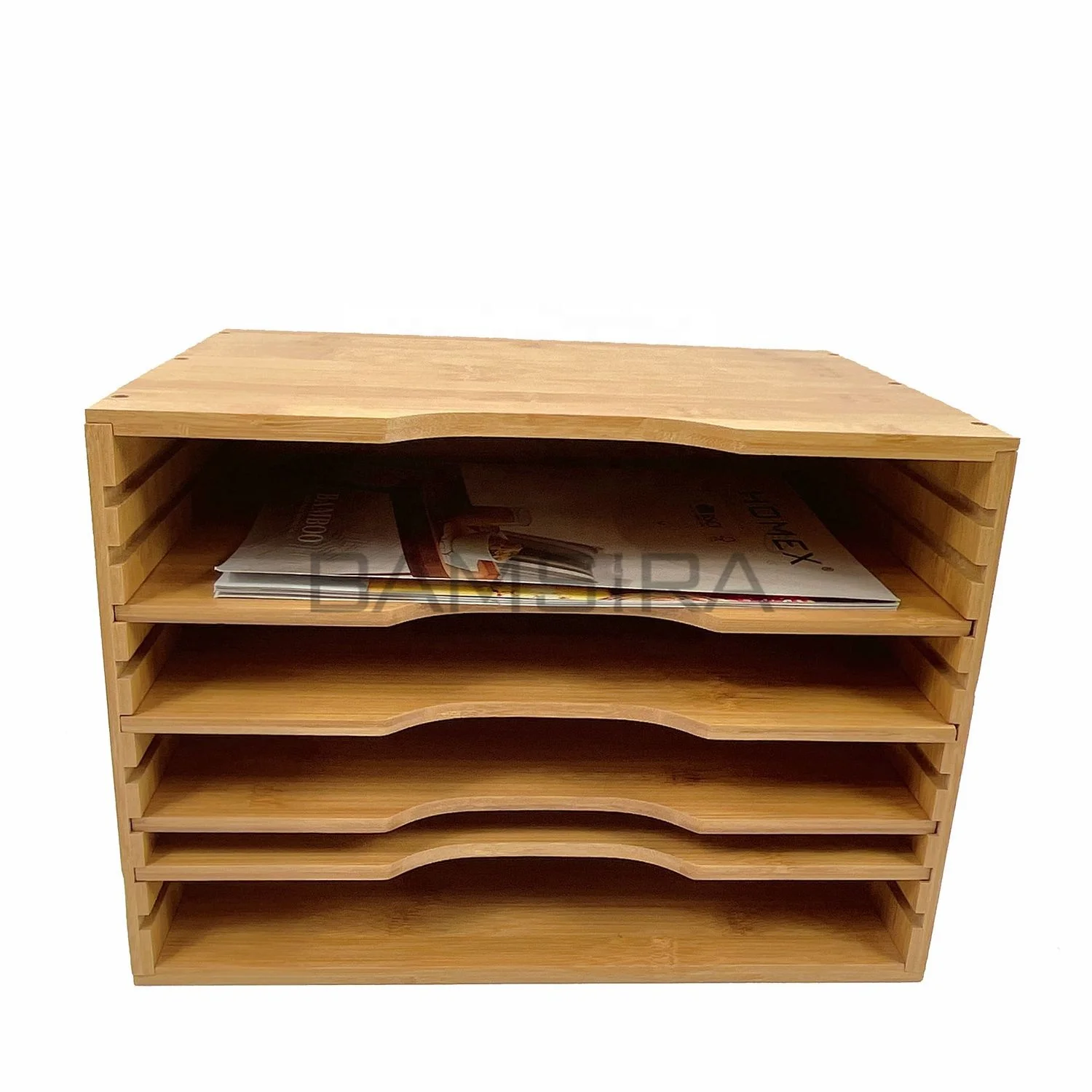 Height Adjustable Bamboo Wood File Organizer With 4 Dividers 100% Bamboo Desk Organizer File Organizer