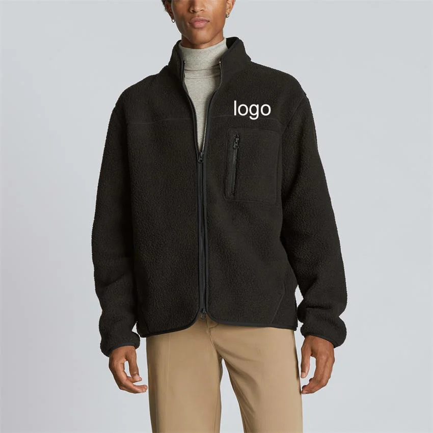 2024 custom high quality bomber casual thick winter full zip sherpa fleece jacket for men