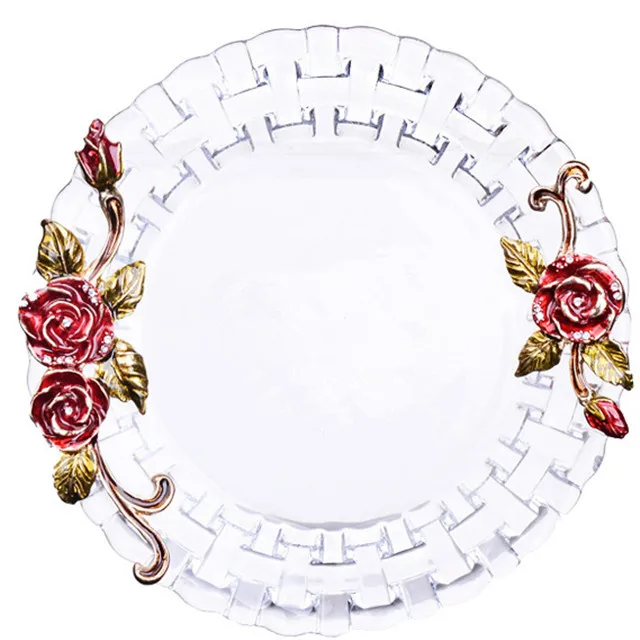 Handmade Glassware Manufacturer Enamel Decoration Clear Glass Serving Fruit Dish