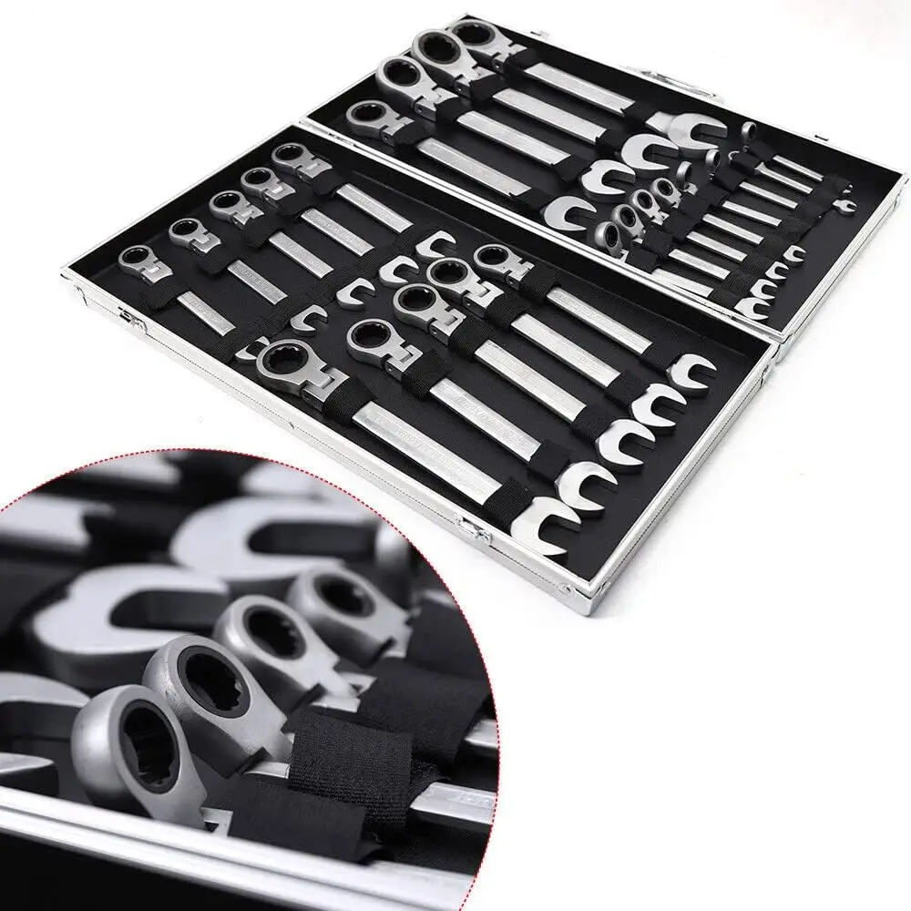 22-Piece Ring Ratchet Spanner Set Open-End Spanner Ratchet Screw Wrench Ring Flexible Spanner Combination Wrench 6-32 mm