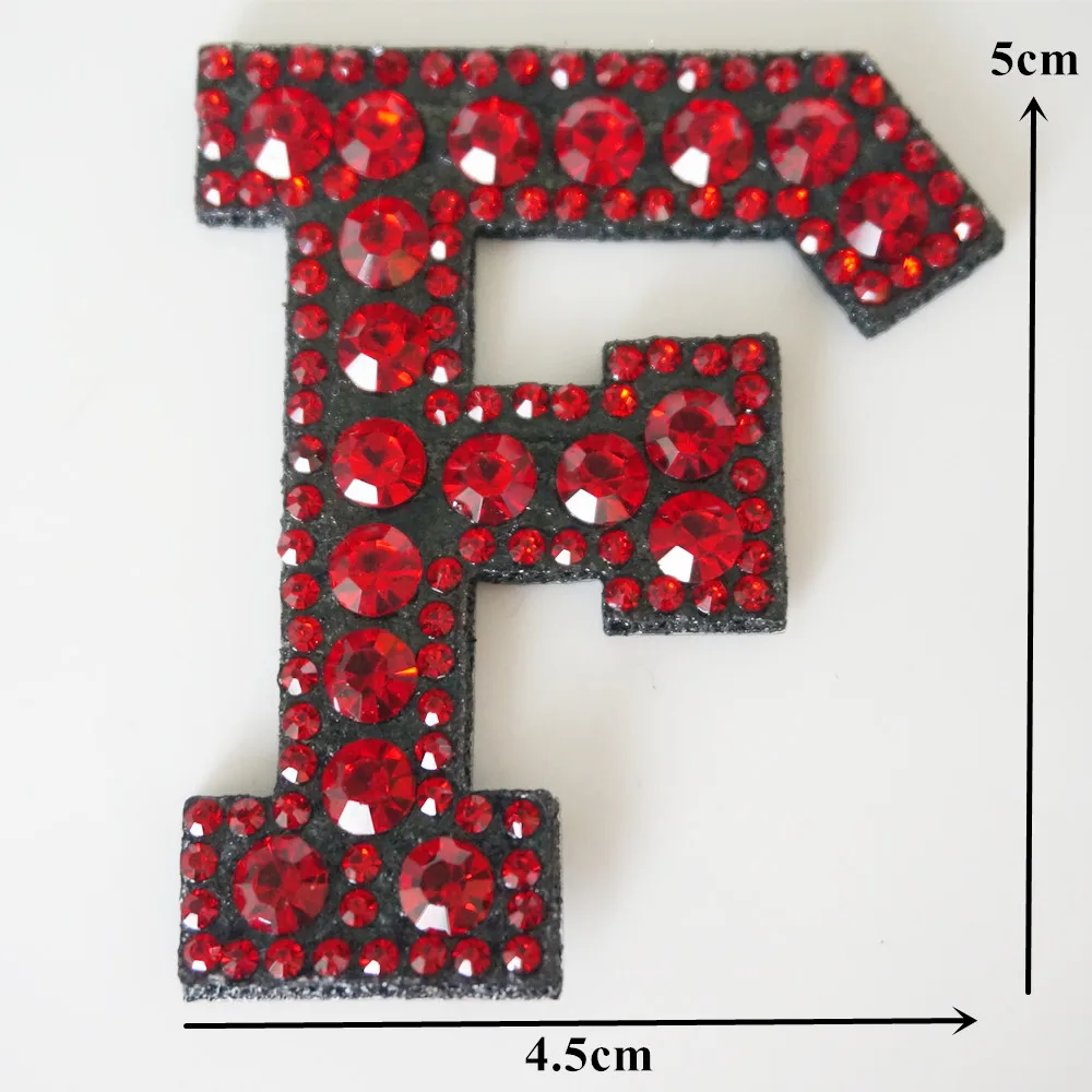 A-Z Wine Red Rhinestone English Alphabet Letter Iron Sew On Patch Badges 3D Patches Bag Hat Jeans Applique Clothes DIY Crafts