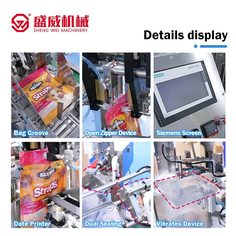 Stand up Pouch Dried Fruit Confectionery Food Filling Sealing Packaging Machine Wood,laminated Film Packaging 0.4m3/min 5-1500g