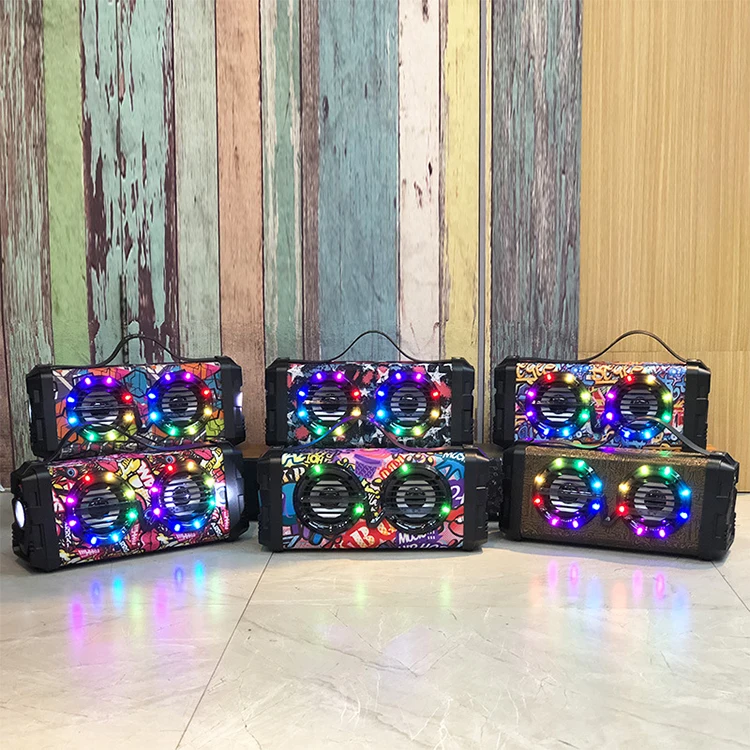 KBQ2102C LED Portable Boom Box Outdoor Speaker BT Wireless Speaker  Bass Column Subwoofer Sound Box with Mic Support TF FM USB