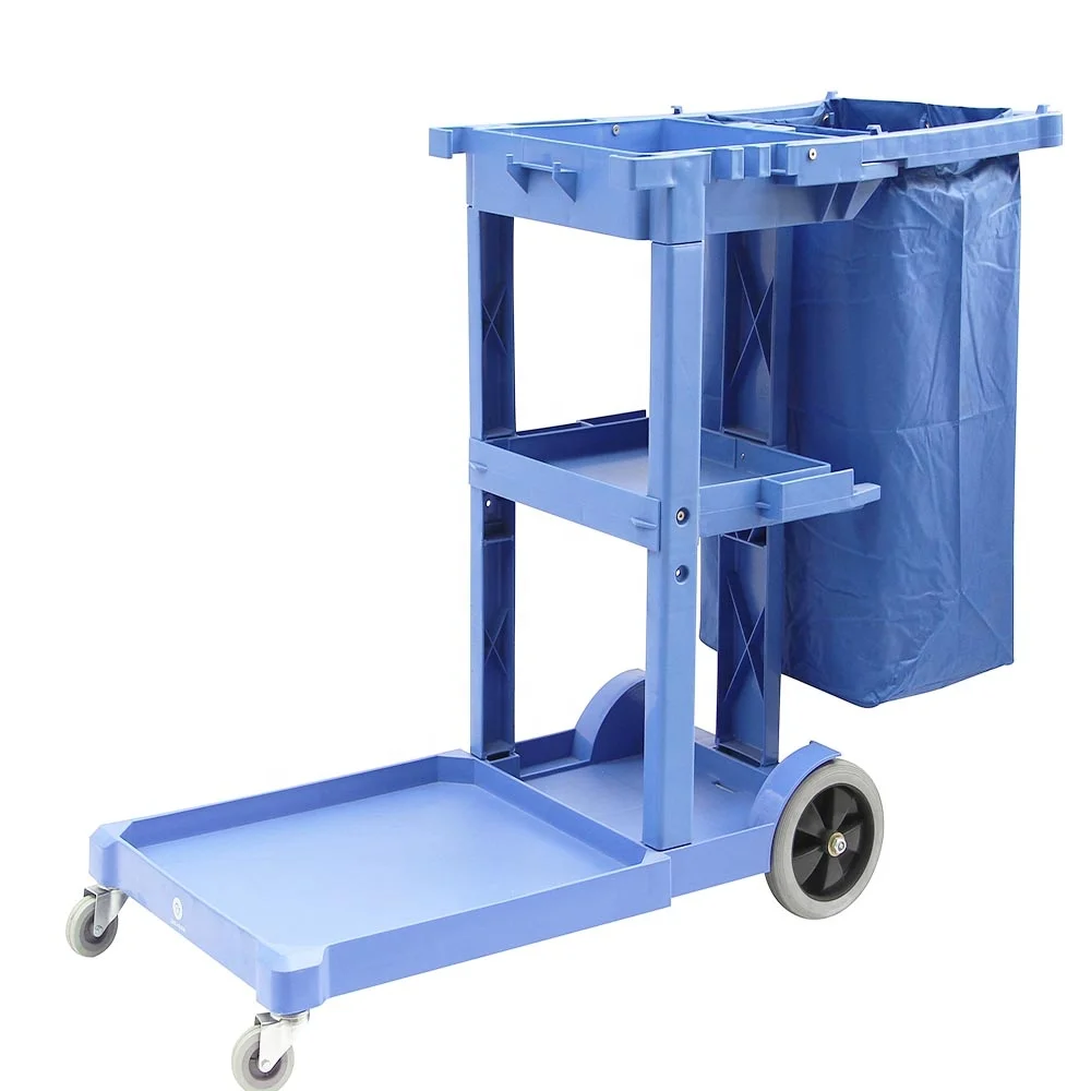 O-Cleaning 3-Shelf Commercial Hotel Janitorial Cleaning Cart,Wheeled Housekeeping Janitor Cart,Hand Push Rolling Utility Cart