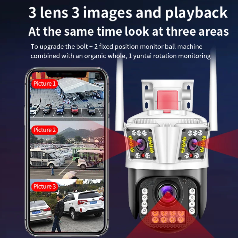 Wistino 6K 3-lens outdoor waterproof camera human motion tracking alarm push wifi security camera