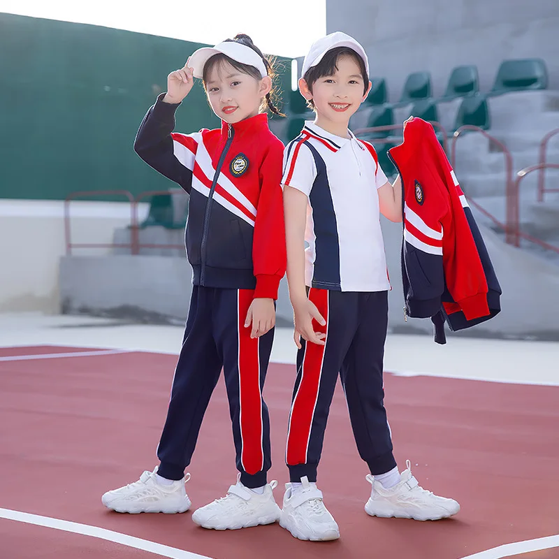 Custom school uniform with school logo kids primary school uniform four pieces sport uniform