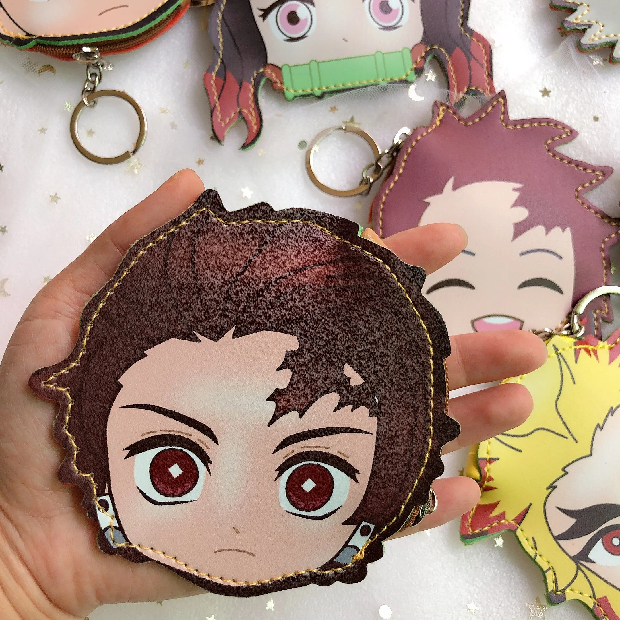 Cute Anime Demon Slayer Coin Purse Wallet Leather Cartoon Coin Purse Keychain Pendant Small Purse Coins Bag