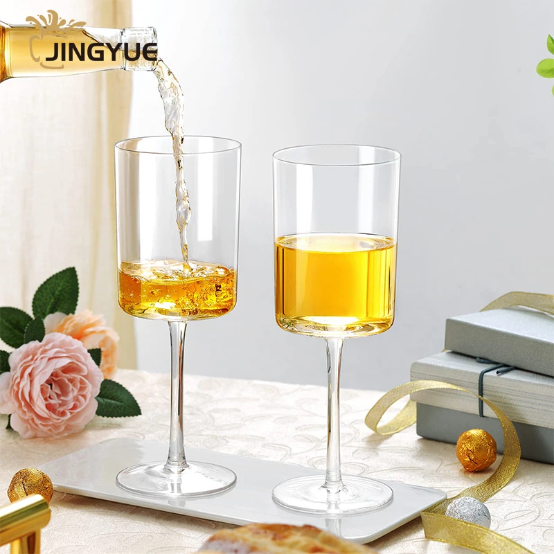 Custom Logo Wine Glasses Set of 4 JINGYUE 400ml 15oz Creative Square Coloured Wine Glass for Wedding