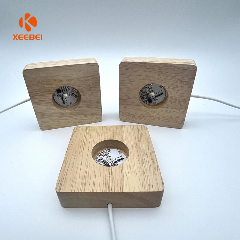 3D acrylic solid wood led Night Light Base Round and square Wooden Led lamp base USB Cable switch RGB night light