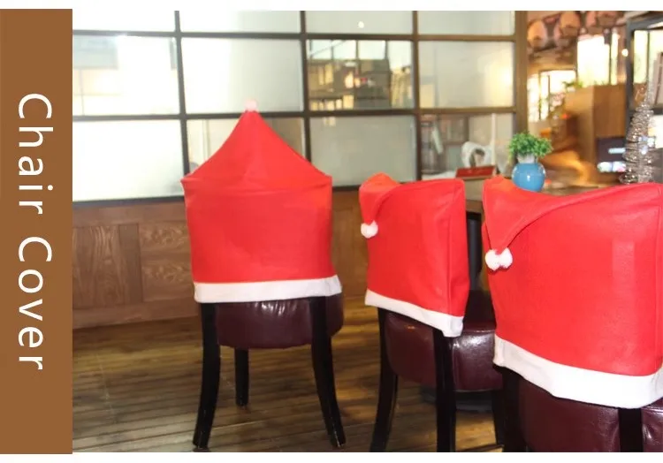 Linda toy 2025 Latest products Nonwoven Christmas Chair Covers Dining Table Decorations Red Christmas Hat Chair Covers