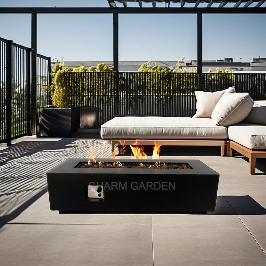 Modern Rectangle Gas Fire Pit Stylish Outdoor Concrete Patio Heater Factory Direct Price Hot Sale Furniture