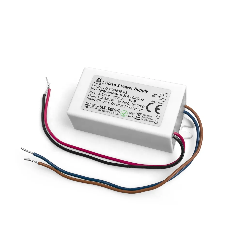  Источник питания постоянного тока Es Ce Cul 72% 3-36vdc 350ma 8w Ac-dc класс 2 водонепроницаемый светодиодный драйвер