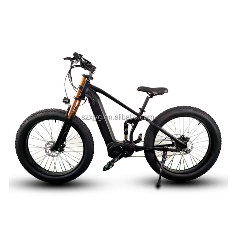 48V 1000W 26 Inch Electric Snow City Bike 17.5Ah L G Battery Mid Drive Bafang Motor Fat Tire Electric ebike with full suspension