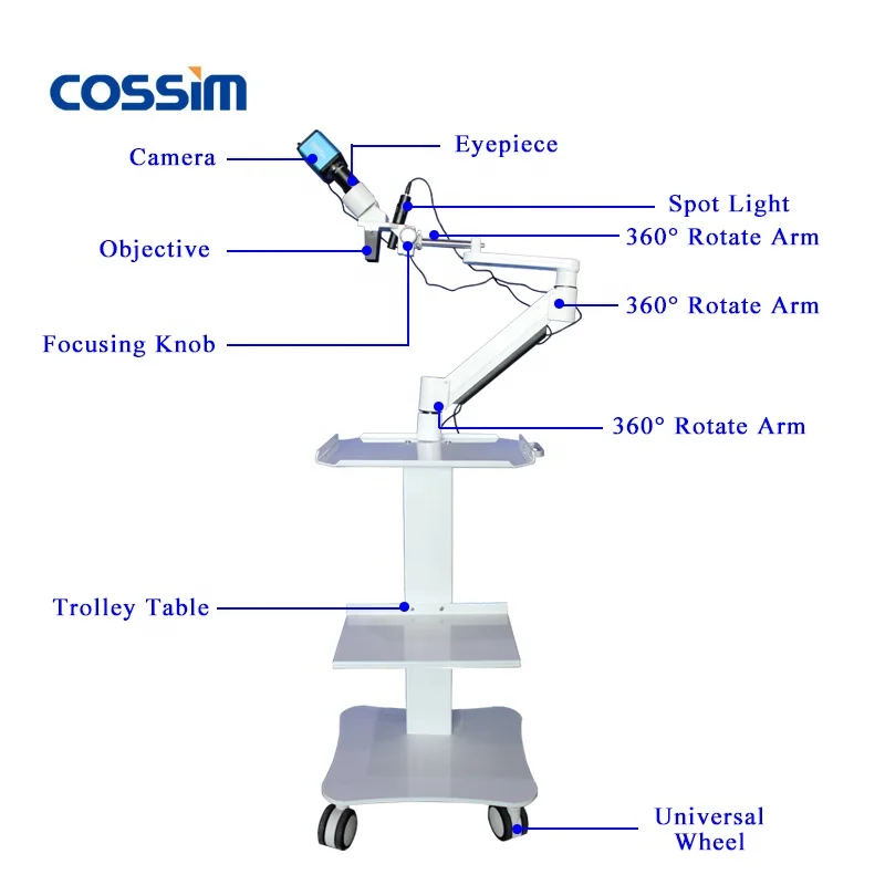 VMS102CD 10X Trolley Table Mounted Trolley Type Operating Dental Microscope with Auxiliary Lens