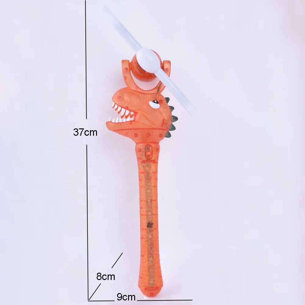 Child gift transparent plastic dinosaur shape boys 12 led music windmill  strip light up spinning wand toy
