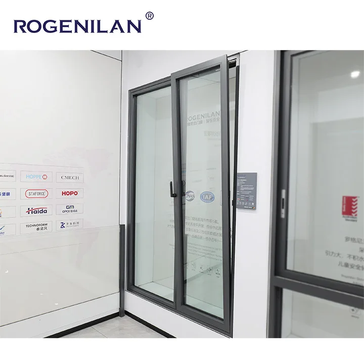 ROGENILAN Hurricane Proof High Impact Double Glazing Casement Window Glass Black Aluminum Frame Windows And Doors
