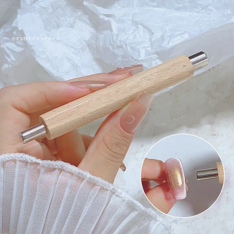 Big Size Double Side 3D Cat Eye Gel Magnetic UV Gel Nail Polish Thick Strong Magnet Wood Handle Nails Magnet Nail Magnet Tool