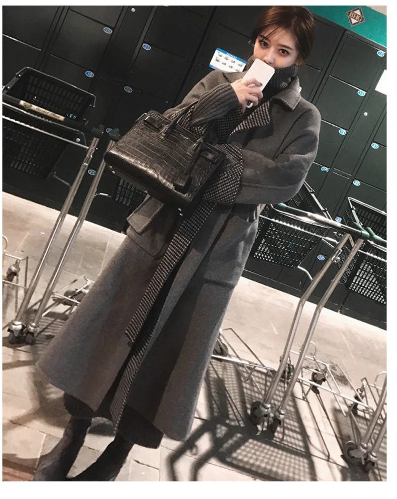 
fashion winter solid ladies plaid double to wear wool coat long coat for women casual temperament elegant women coat 