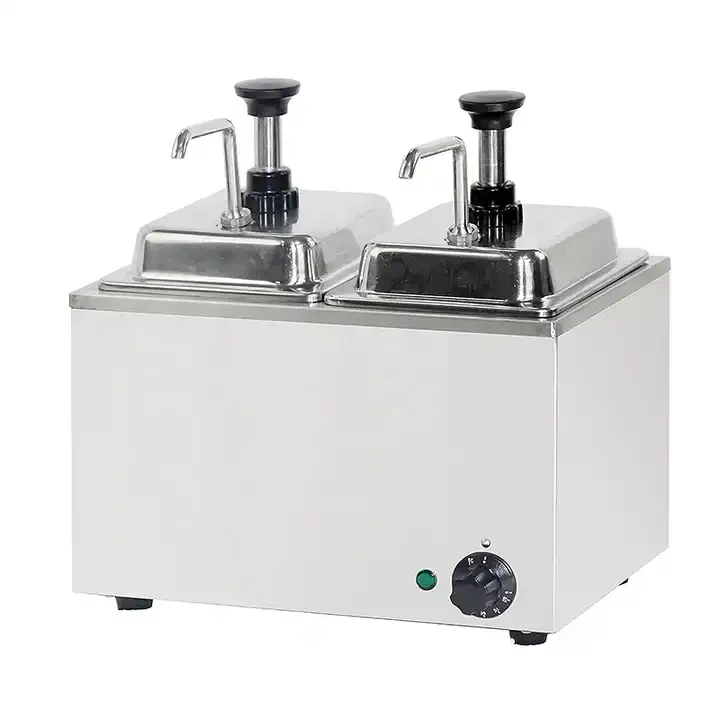 Double Bowl Cheese Dispenser With Pump Electric Hot Chocolate Milk Cheese Nacho Warmer Sauce Warmer Dispenser Machine