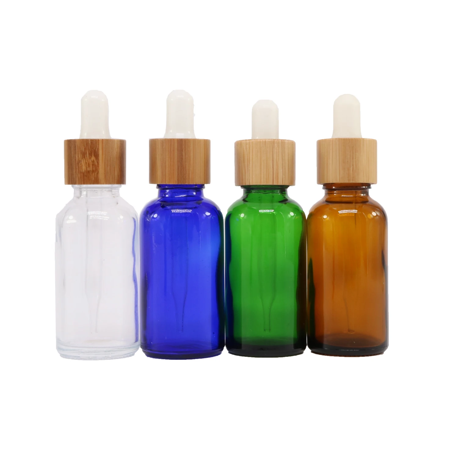 10 ml 15ml 30 ml amber blue glass essential oil bottle with bamboo dropper cap