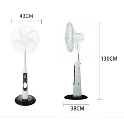 16 inches AC 110-240V solar standing fan rechargeable tower fan with solar panel and led bulb with remote control