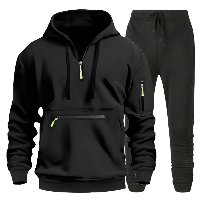 Men Fashion Solid Tracksuit Zip Hoodie Long Sleeve Pullover Casual Sports Top Slim Trousers Men Outdoor Workout Sportswear Suit