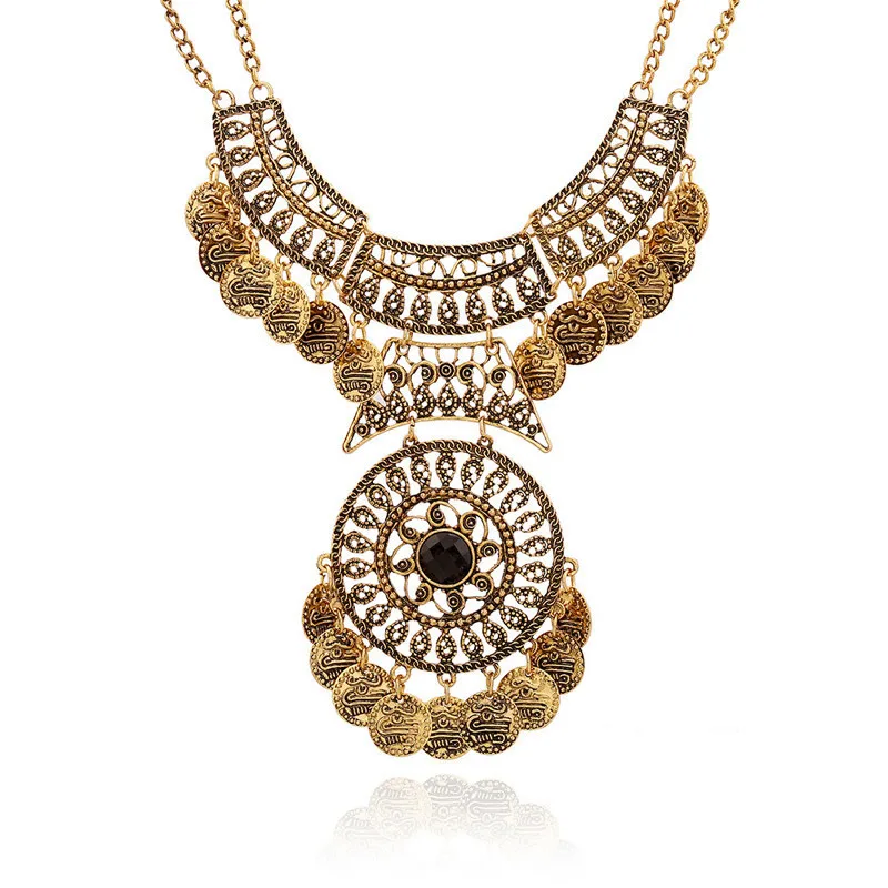 Bohemian Vintage Double Chain Coin Statement Necklace 2021 Women Gypsy Ethnic Necklace Turkish Jewelry