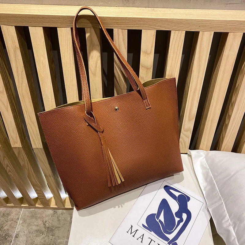 Wholesale Large Capacity Tote Handbag Customized Logo Fashion PU Leather Shoulder Tote Shopping Bag