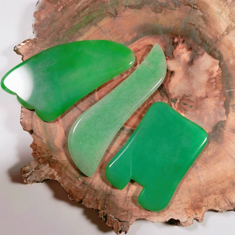 Beautiful Product Authentic Green Aventurine Jade Face Guasha Board Concave Claw S Shape Beauty Equipment