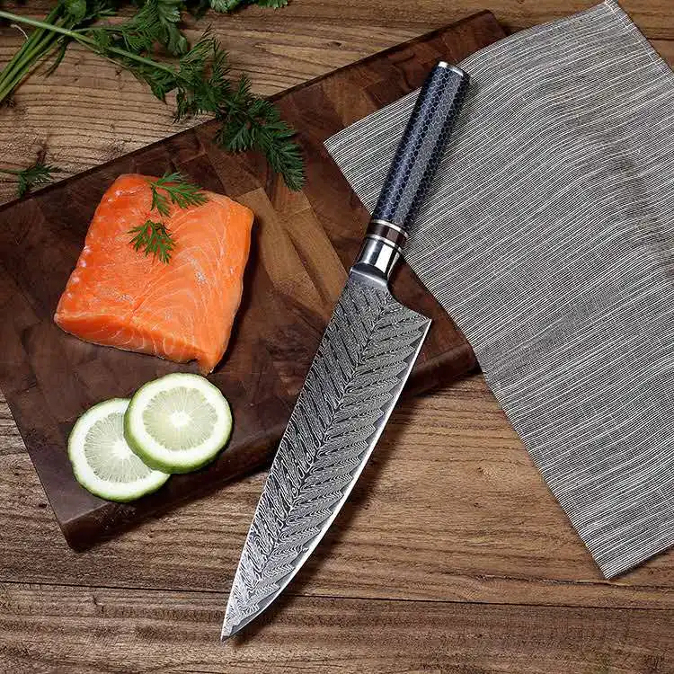 
professional forged Laser Damascus 67layers stainless steel resin handle kitchen chef knife sets 