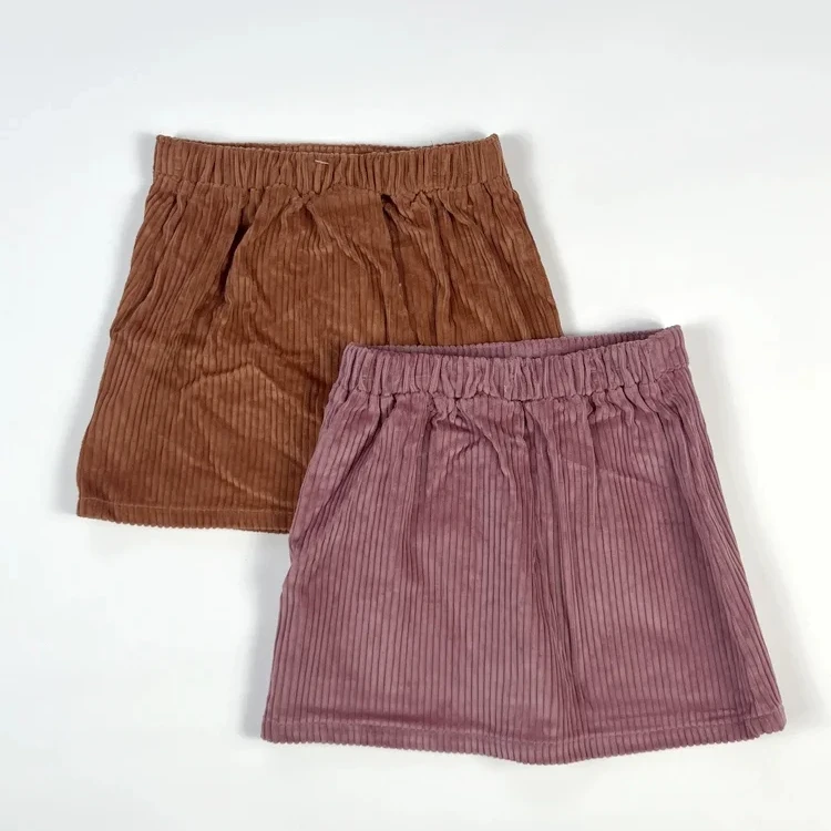 Wholesale Summer Baby Kids Newborn Solid Corduroy Cotton Clothing Button Mini Dress Girls Skirts