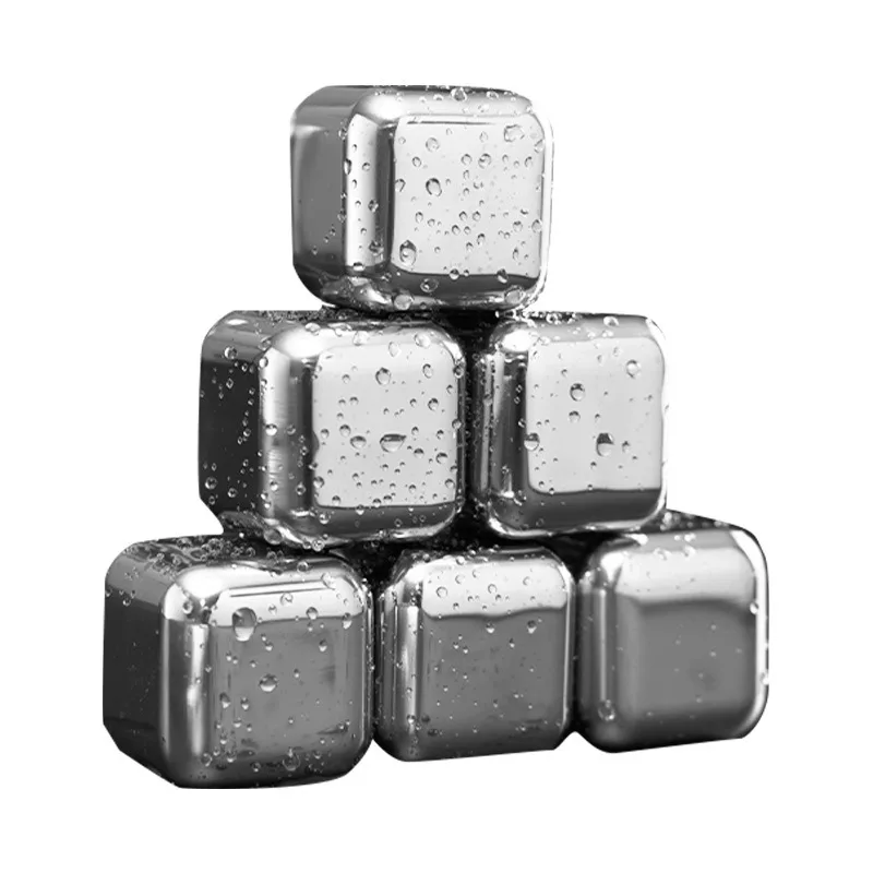 Wholesale 6PCS Metal Beer Stones for Wine With PP Box Stainless Steel Ice Cube