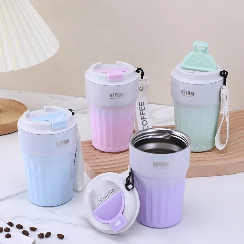 Hot Sell Gradient Color 400ml Double Wall Vacuum Thermos Cup Free Reusable Stainless Steel Insulated Travel Coffee Mug