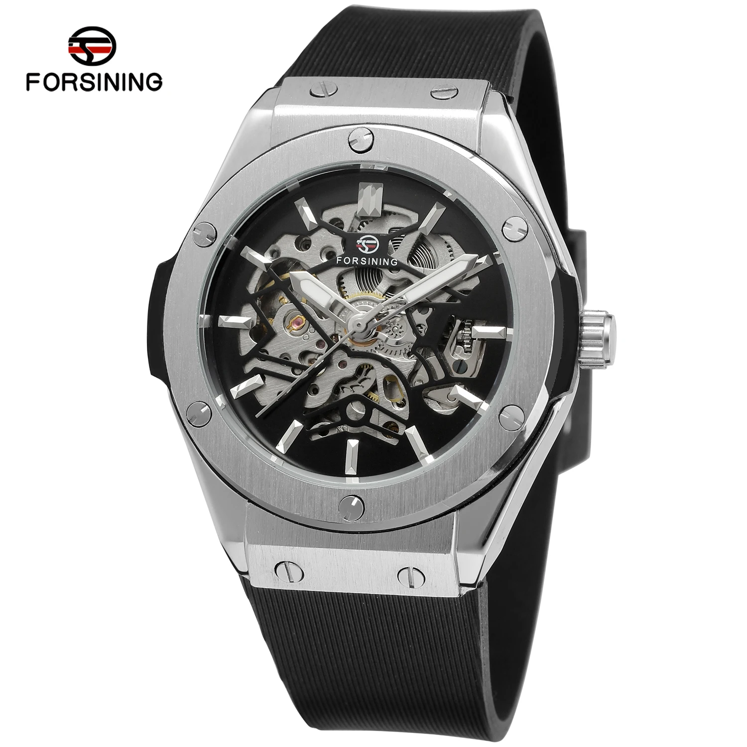 Popular Brand Forsinin 389 Men Vintage Luxury Silicone Belt Self-winding Full Automatic Mechanical Skeleton Wrist Watches