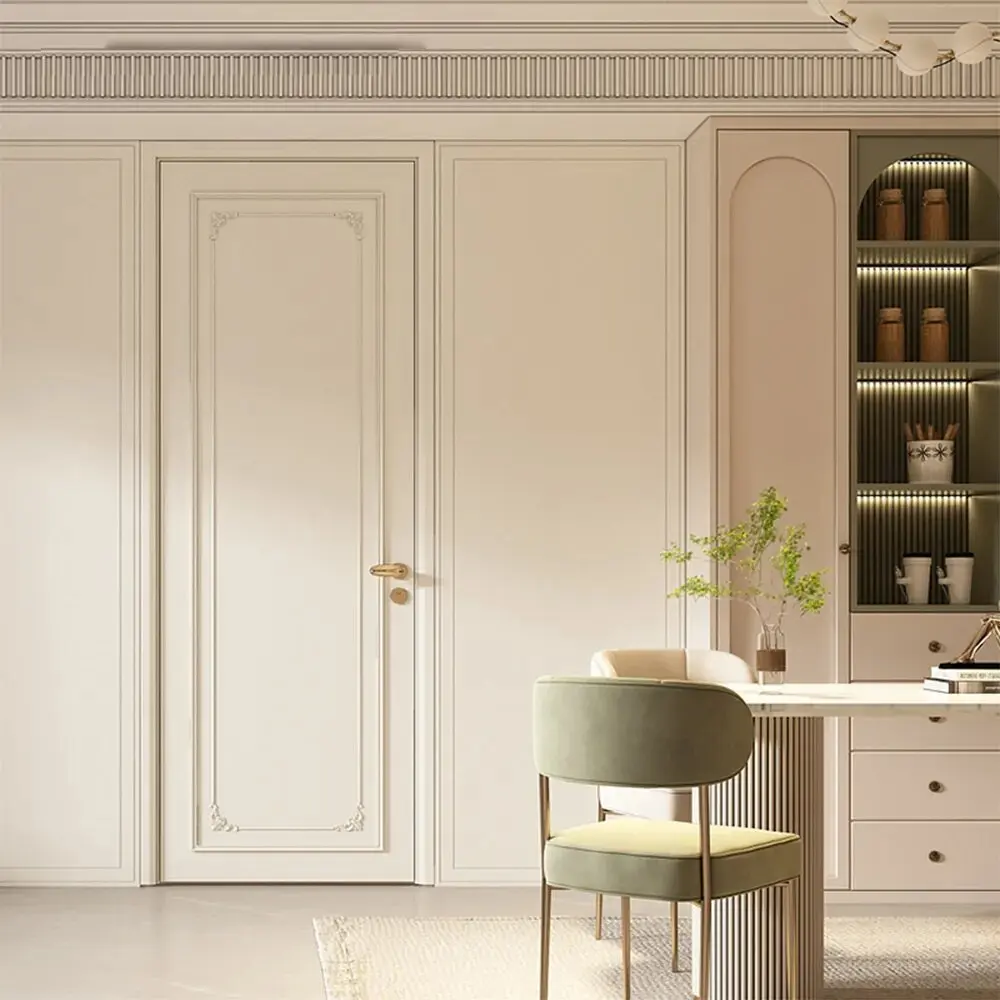 Minimalist Design Style Solid Wood Single Interior Door with Smart Lock