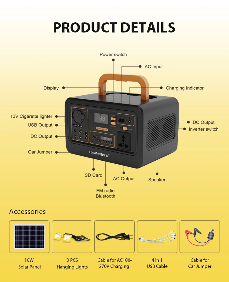 Portable solar power system 300W AC output multi function solar energy system including 10W solar  panel 27000mAh lead battery