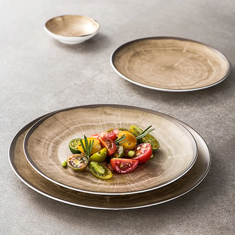 Porcelain Tableware Dinnerware Set Stone Lain Stoneware Mini Soup Plates Crockery dinnerware Set Ceramic Bowls And Plates khaki
